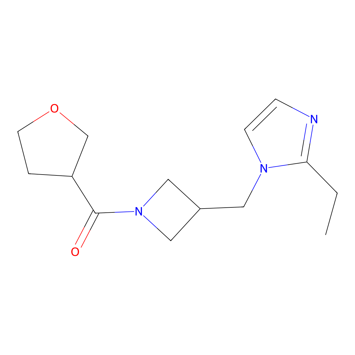 2-ethyl-1-{[1-(oxolane-3-carbonyl)azetidin-3-yl]methyl}-1H-imidazole molecular structure, CAS 2742016-13-1