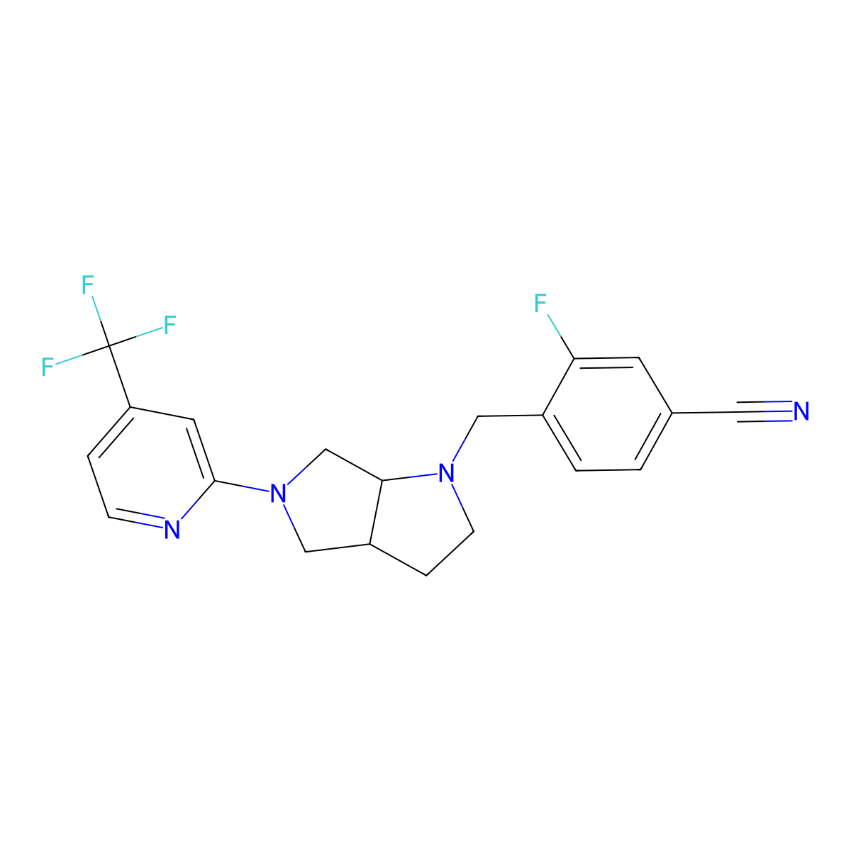3-Fluoro-4-({5-[4-(trifluoromethyl)pyridin-2-yl]-octahydropyrrolo[2,3-c]pyrrol-1-yl}methyl)benzonitrile molecular structure, CAS 2742016-24-4