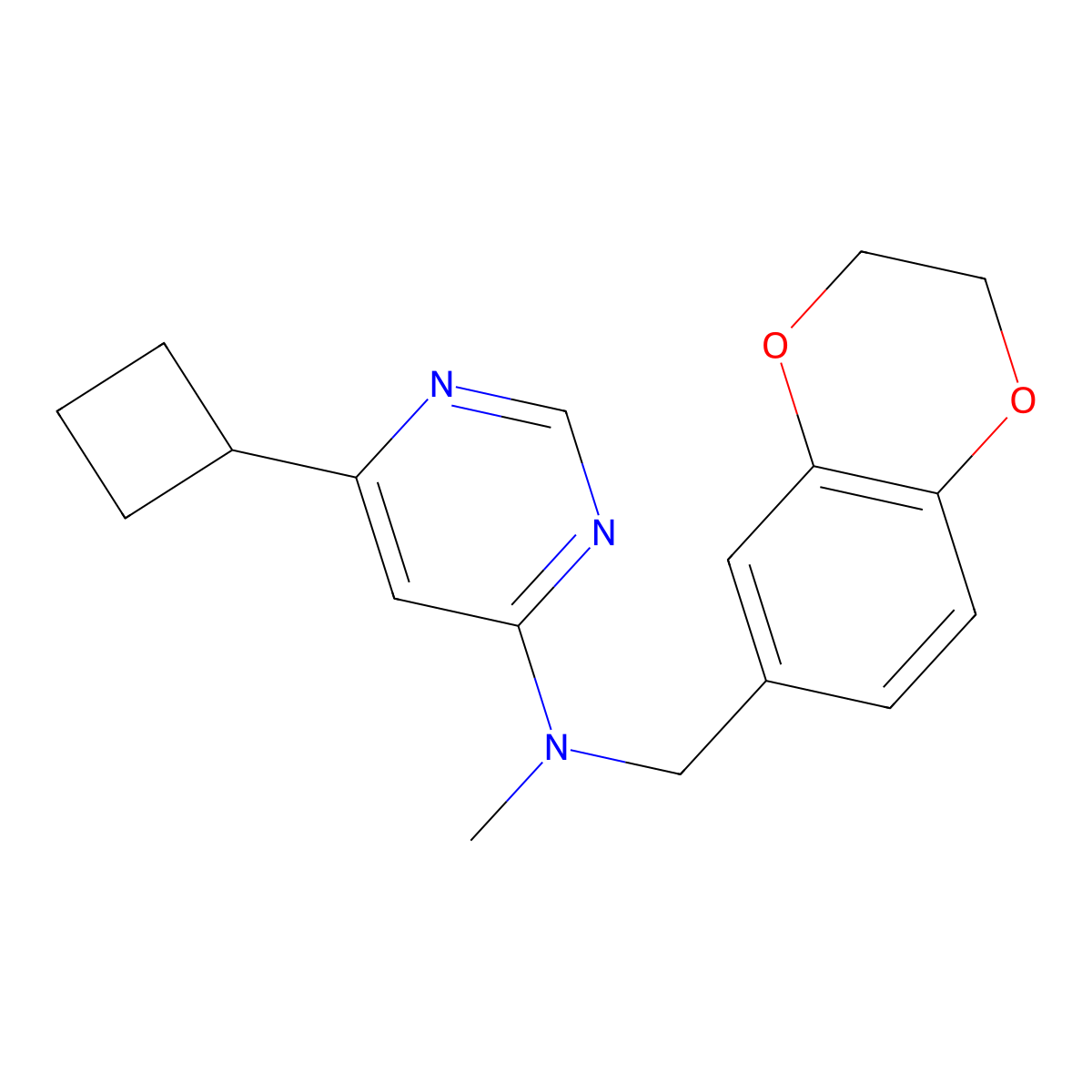 6-cyclobutyl-N-[(2,3-dihydro-1,4-benzodioxin-6-yl)methyl]-N-methylpyrimidin-4-amine molecular structure, CAS 2742016-27-7