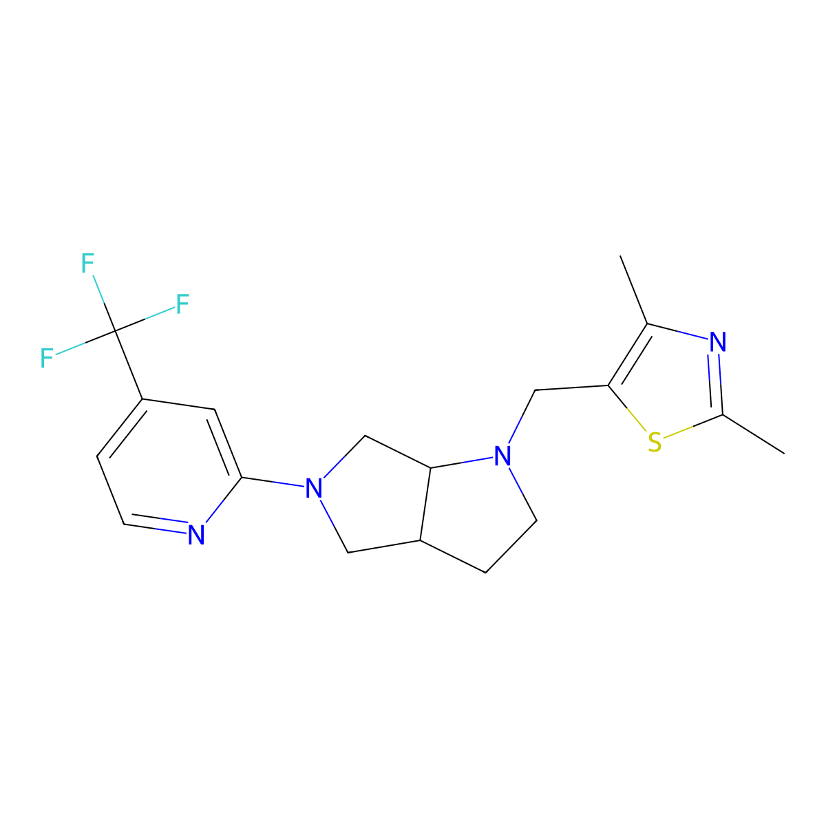 2-{1-[(2,4-Dimethyl-1,3-thiazol-5-yl)methyl]-octahydropyrrolo[3,4-b]pyrrol-5-yl}-4-(trifluoromethyl)pyridine molecular structure, CAS 2742016-29-9