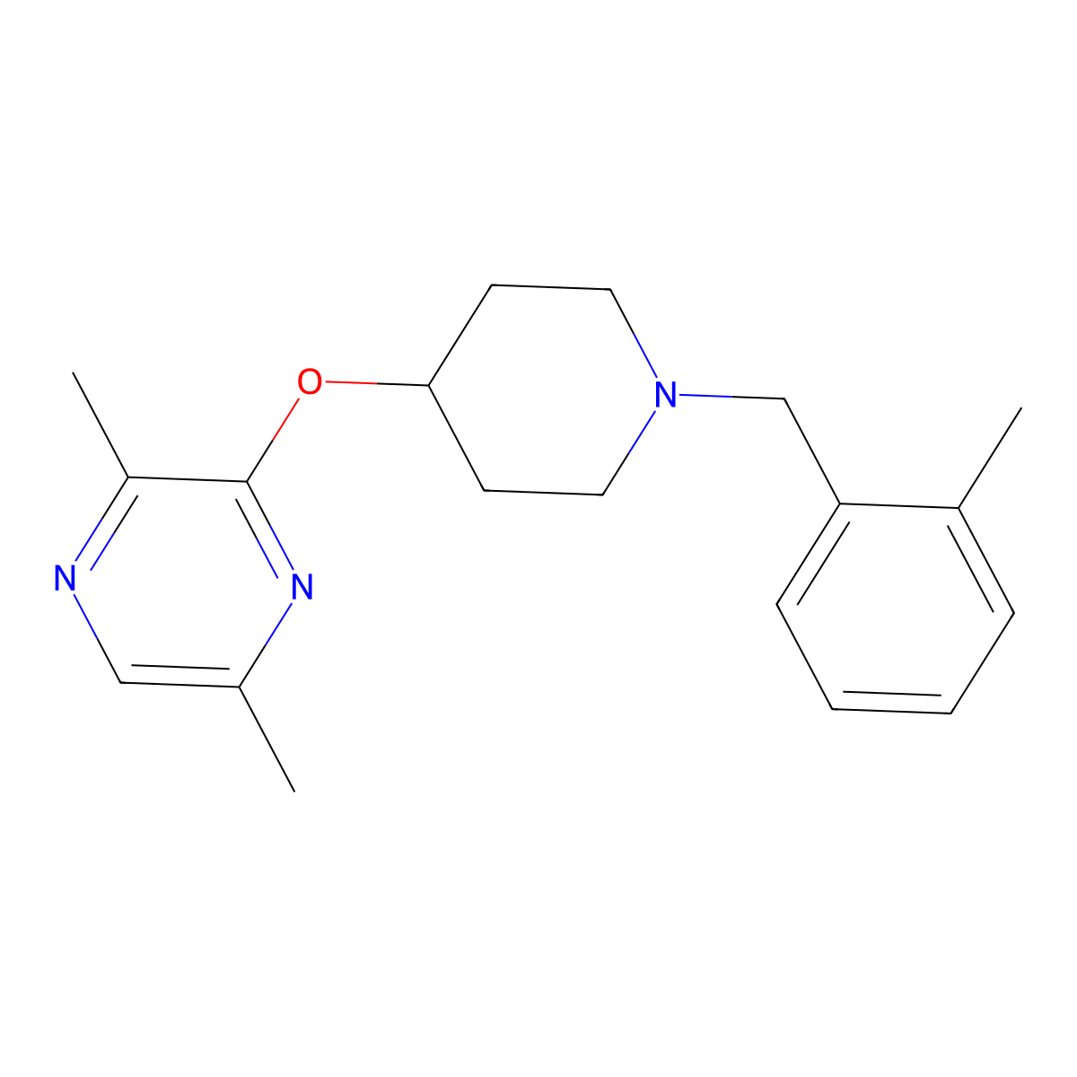 2,5-Dimethyl-3-({1-[(2-methylphenyl)methyl]piperidin-4-yl}oxy)pyrazine molecular structure, CAS 2742016-33-5