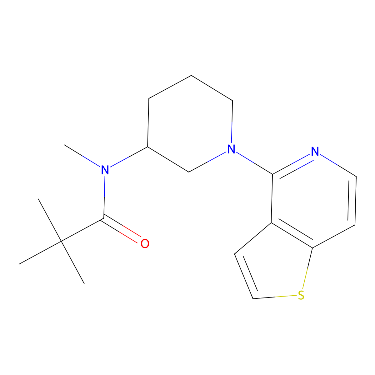 N,2,2-trimethyl-N-(1-{thieno[3,2-c]pyridin-4-yl}piperidin-3-yl)propanamide molecular structure, CAS 2742016-35-7