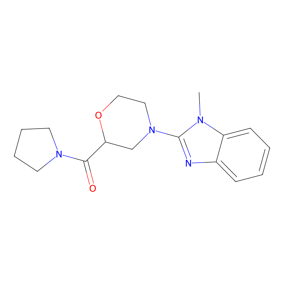1-methyl-2-[2-(pyrrolidine-1-carbonyl)morpholin-4-yl]-1H-1,3-benzodiazole molecular structure, CAS 2742016-42-6