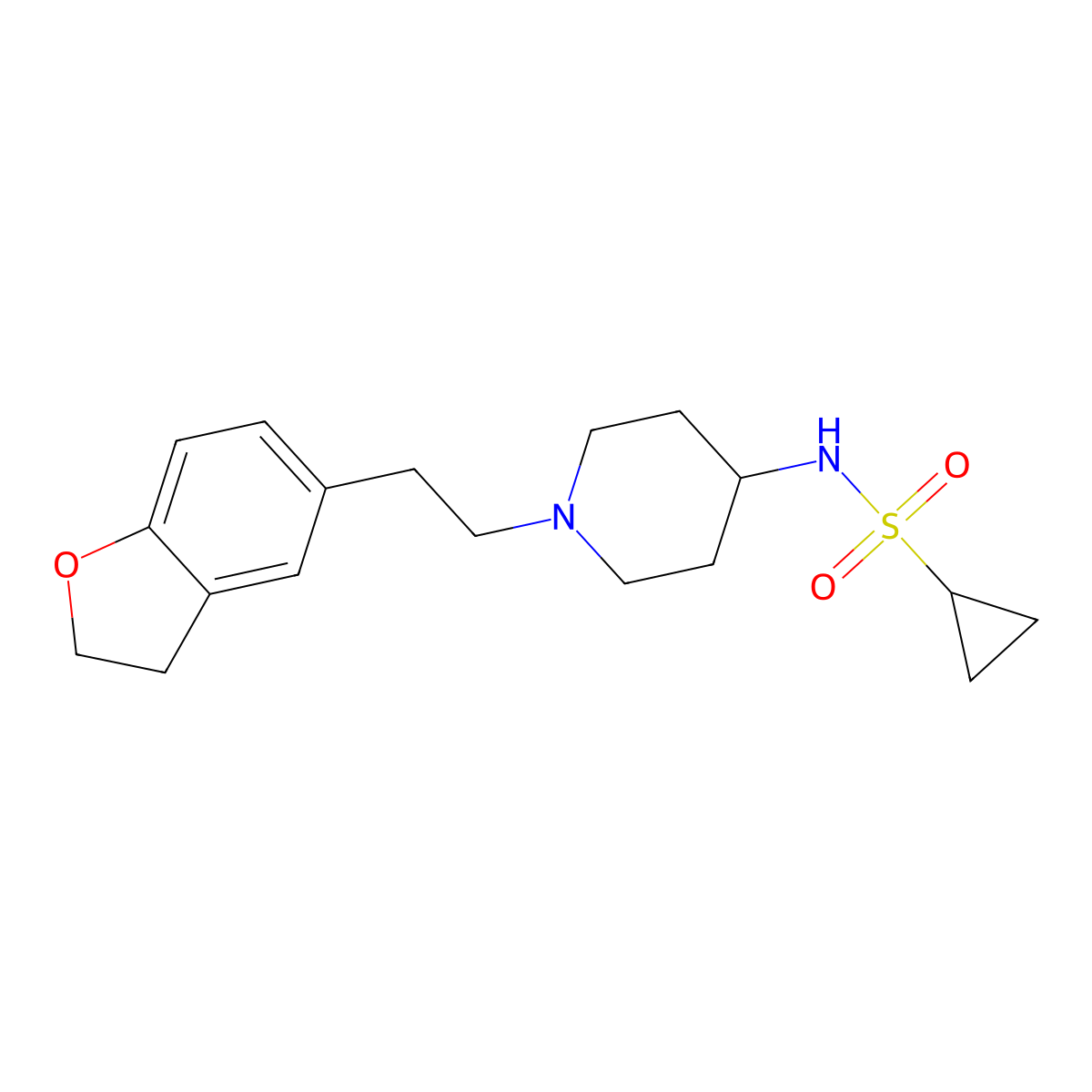 N-{1-[2-(2,3-dihydro-1-benzofuran-5-yl)ethyl]piperidin-4-yl}cyclopropanesulfonamide molecular structure, CAS 2742016-46-0