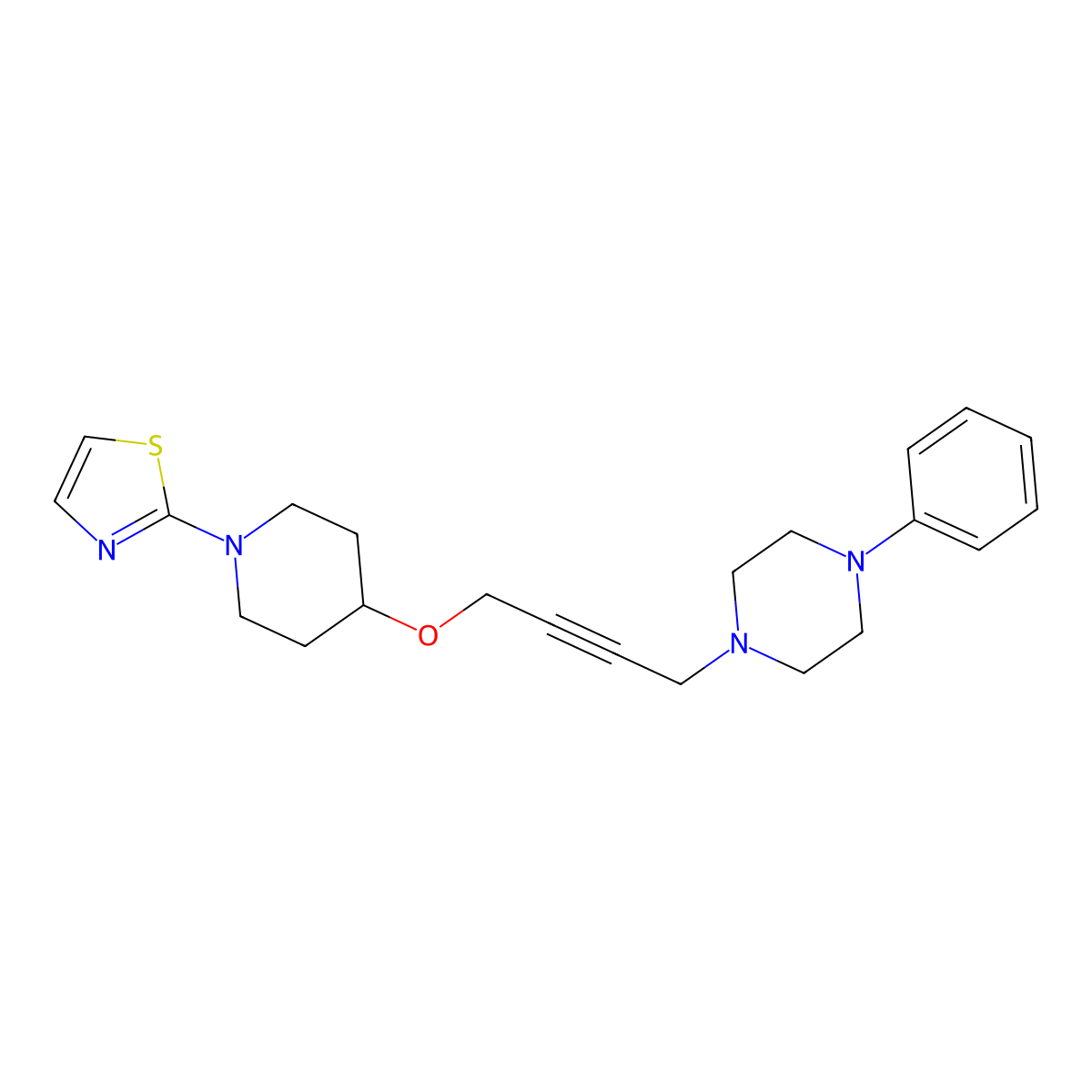 1-Phenyl-4-(4-{[1-(1,3-thiazol-2-yl)piperidin-4-yl]oxy}but-2-yn-1-yl)piperazine molecular structure, CAS 2742016-48-2