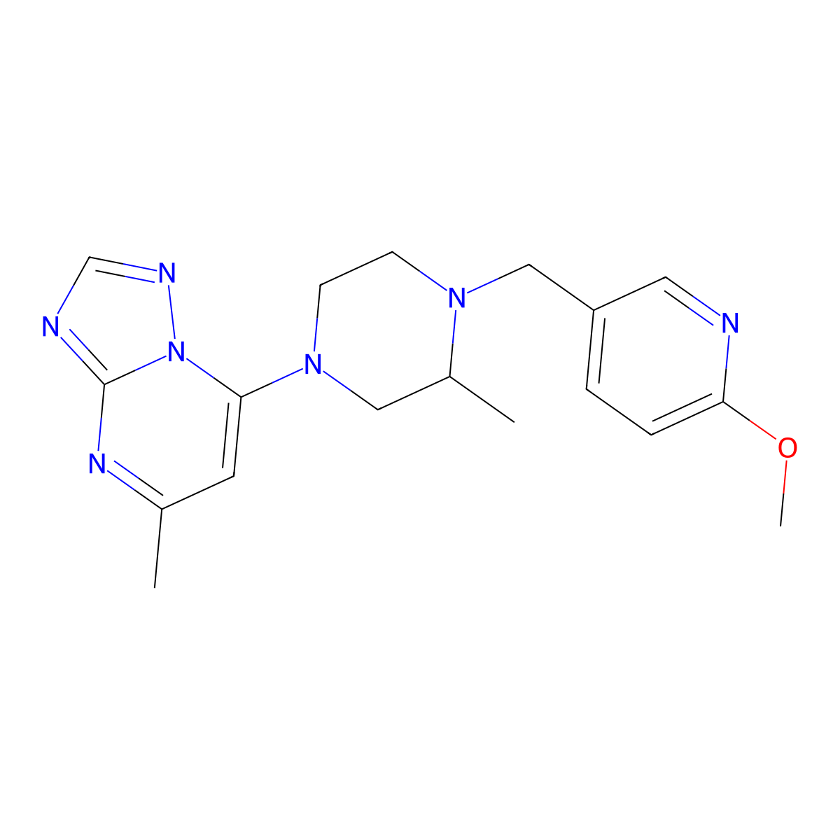 1-[(6-Methoxypyridin-3-yl)methyl]-2-methyl-4-{5-methyl-[1,2,4]triazolo[1,5-a]pyrimidin-7-yl}piperazine molecular structure, CAS 2742016-52-8