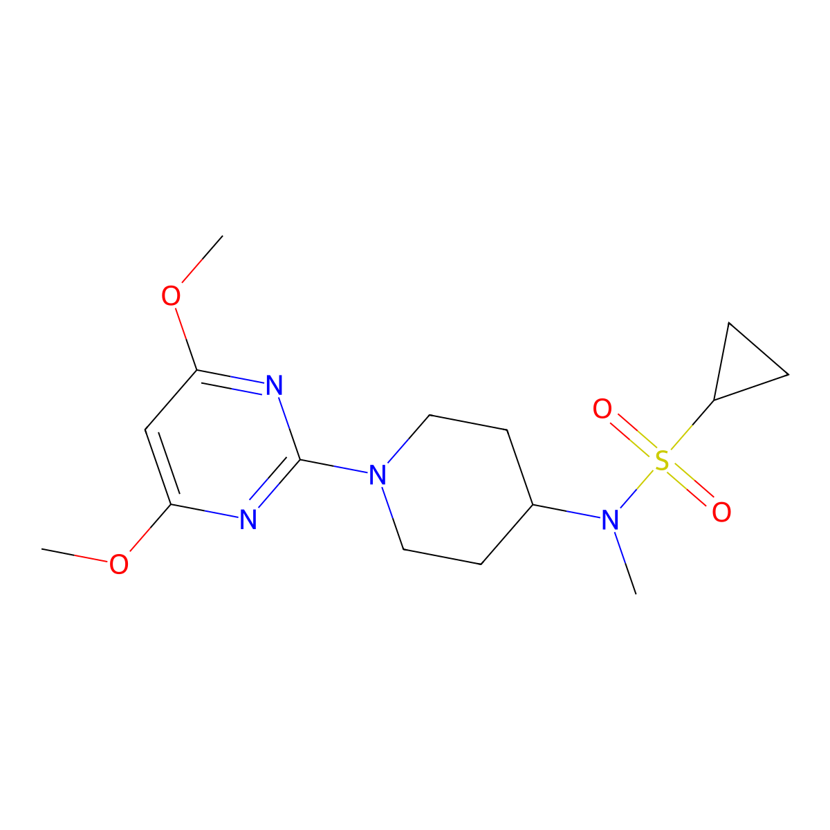 N-[1-(4,6-dimethoxypyrimidin-2-yl)piperidin-4-yl]-N-methylcyclopropanesulfonamide molecular structure, CAS 2742016-53-9