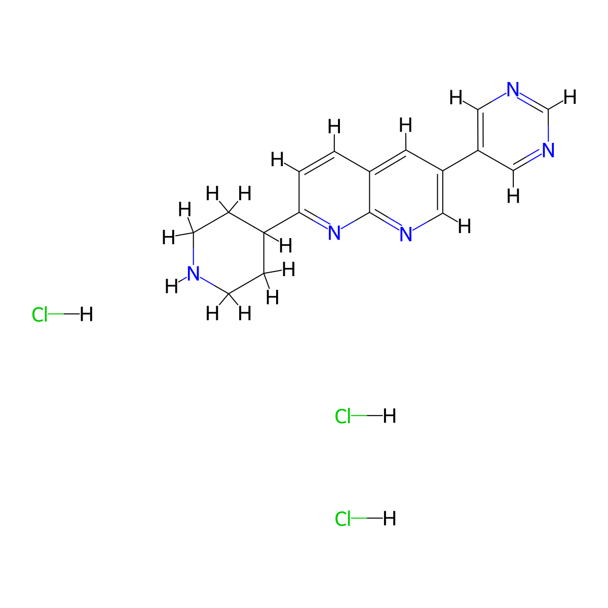 2-(Piperidin-4-yl)-6-(pyrimidin-5-yl)-1,8-naphthyridine trihydrochloride molecular structure, CAS 2742016-57-3