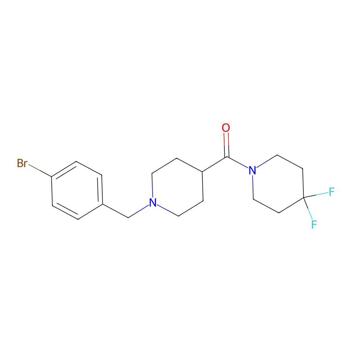 1-{1-[(4-Bromophenyl)methyl]piperidine-4-carbonyl}-4,4-difluoropiperidine molecular structure, CAS 2742016-60-8