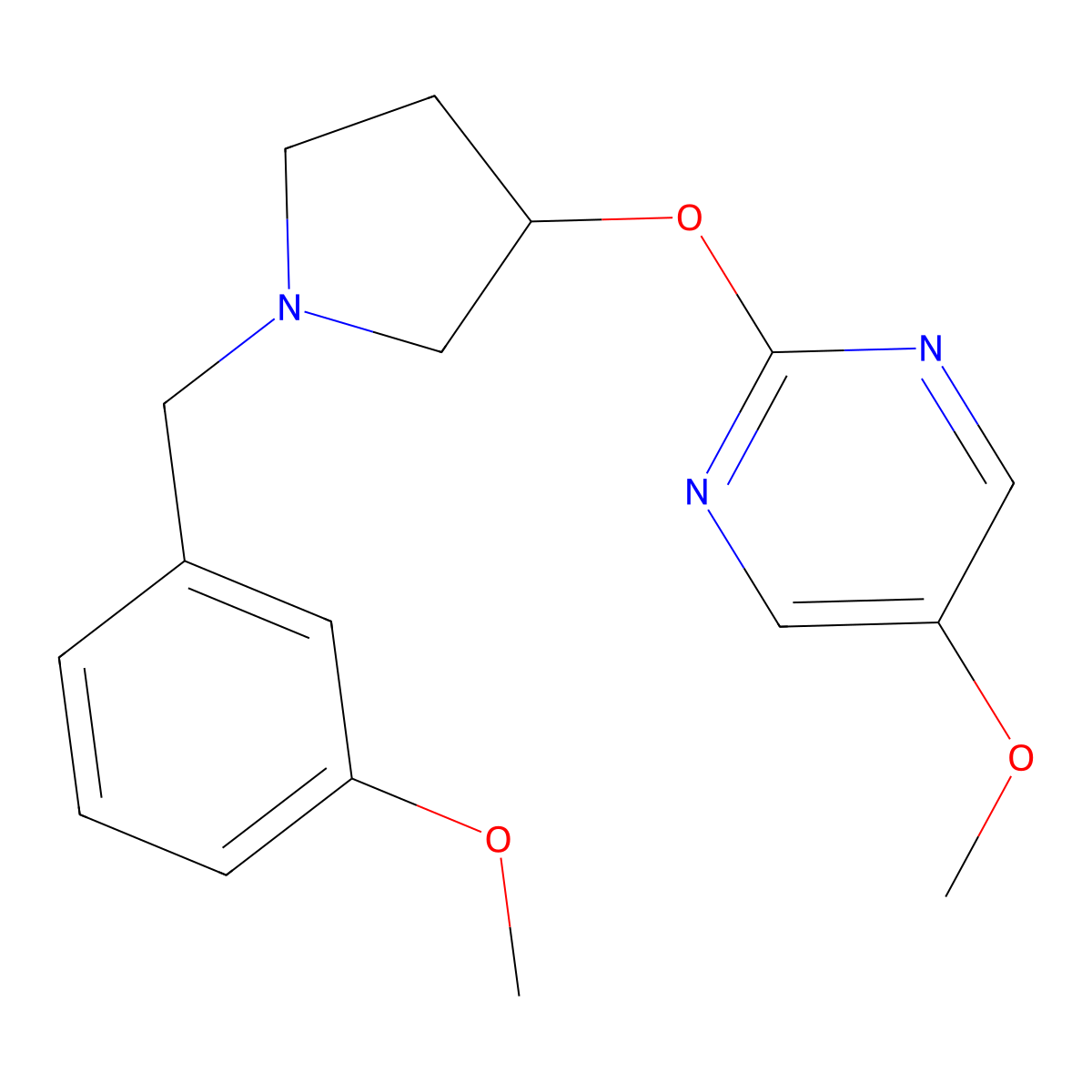 5-Methoxy-2-({1-[(3-methoxyphenyl)methyl]pyrrolidin-3-yl}oxy)pyrimidine molecular structure, CAS 2742016-62-0