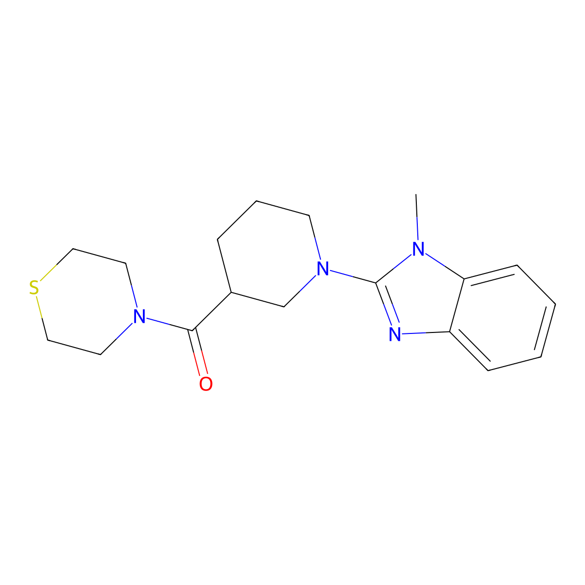 1-methyl-2-[3-(thiomorpholine-4-carbonyl)piperidin-1-yl]-1H-1,3-benzodiazole molecular structure, CAS 2742016-71-1