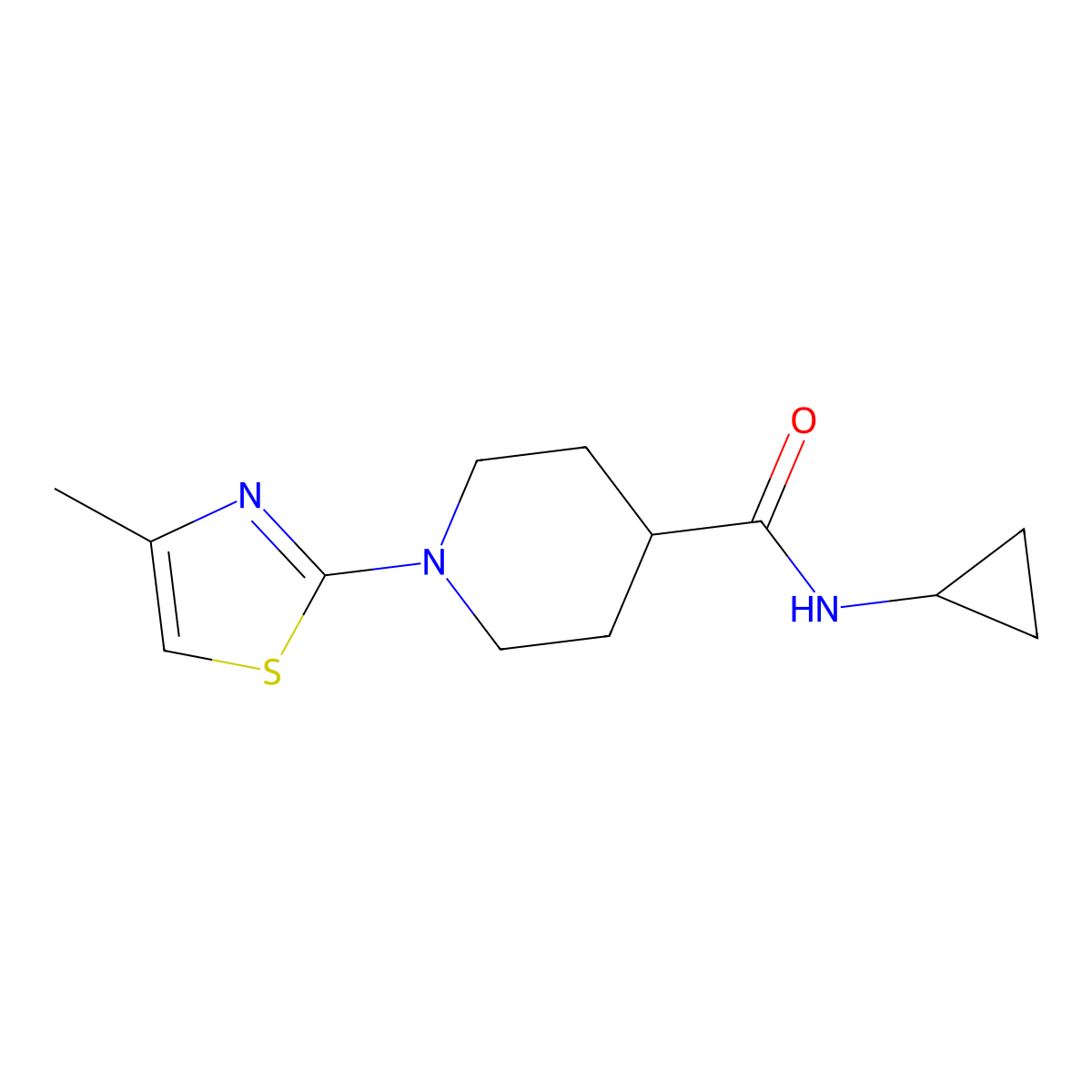 N-cyclopropyl-1-(4-methyl-1,3-thiazol-2-yl)piperidine-4-carboxamide molecular structure, CAS 2742016-80-2