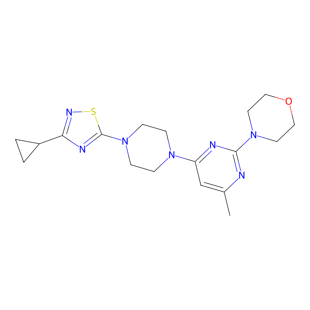 4-{4-[4-(3-Cyclopropyl-1,2,4-thiadiazol-5-yl)piperazin-1-yl]-6-methylpyrimidin-2-yl}morpholine molecular structure, CAS 2742016-82-4
