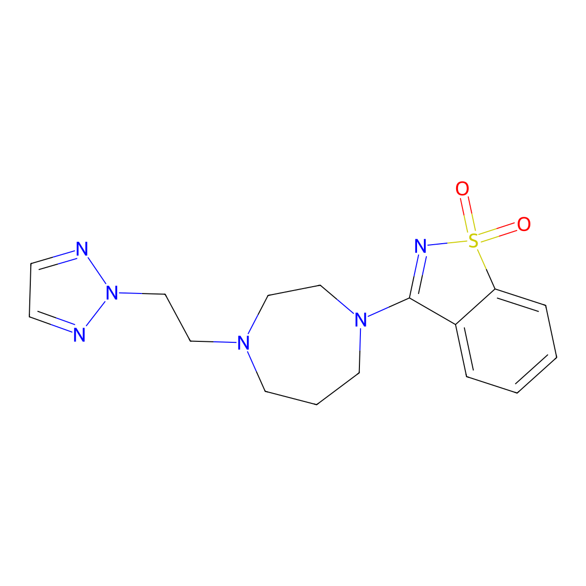 3-[4-[2-(Triazol-2-yl)ethyl]-1,4-diazepan-1-yl]-1,2-benzothiazole 1,1-dioxide molecular structure, CAS 2742016-83-5