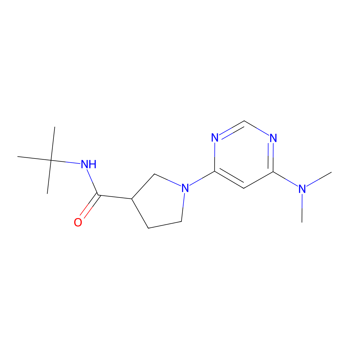 N-tert-butyl-1-[6-(dimethylamino)pyrimidin-4-yl]pyrrolidine-3-carboxamide molecular structure, CAS 2742016-87-9
