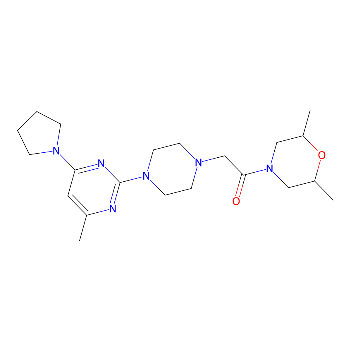 1-(2,6-Dimethylmorpholin-4-yl)-2-{4-[4-methyl-6-(pyrrolidin-1-yl)pyrimidin-2-yl]piperazin-1-yl}ethan-1-one molecular structure, CAS 2742016-90-4