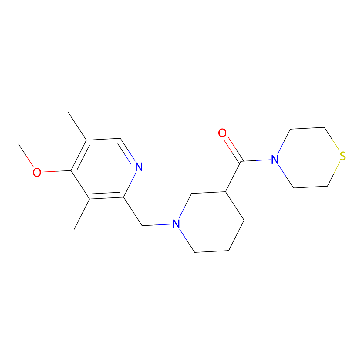 4-{1-[(4-Methoxy-3,5-dimethylpyridin-2-yl)methyl]piperidine-3-carbonyl}thiomorpholine molecular structure, CAS 2742016-92-6