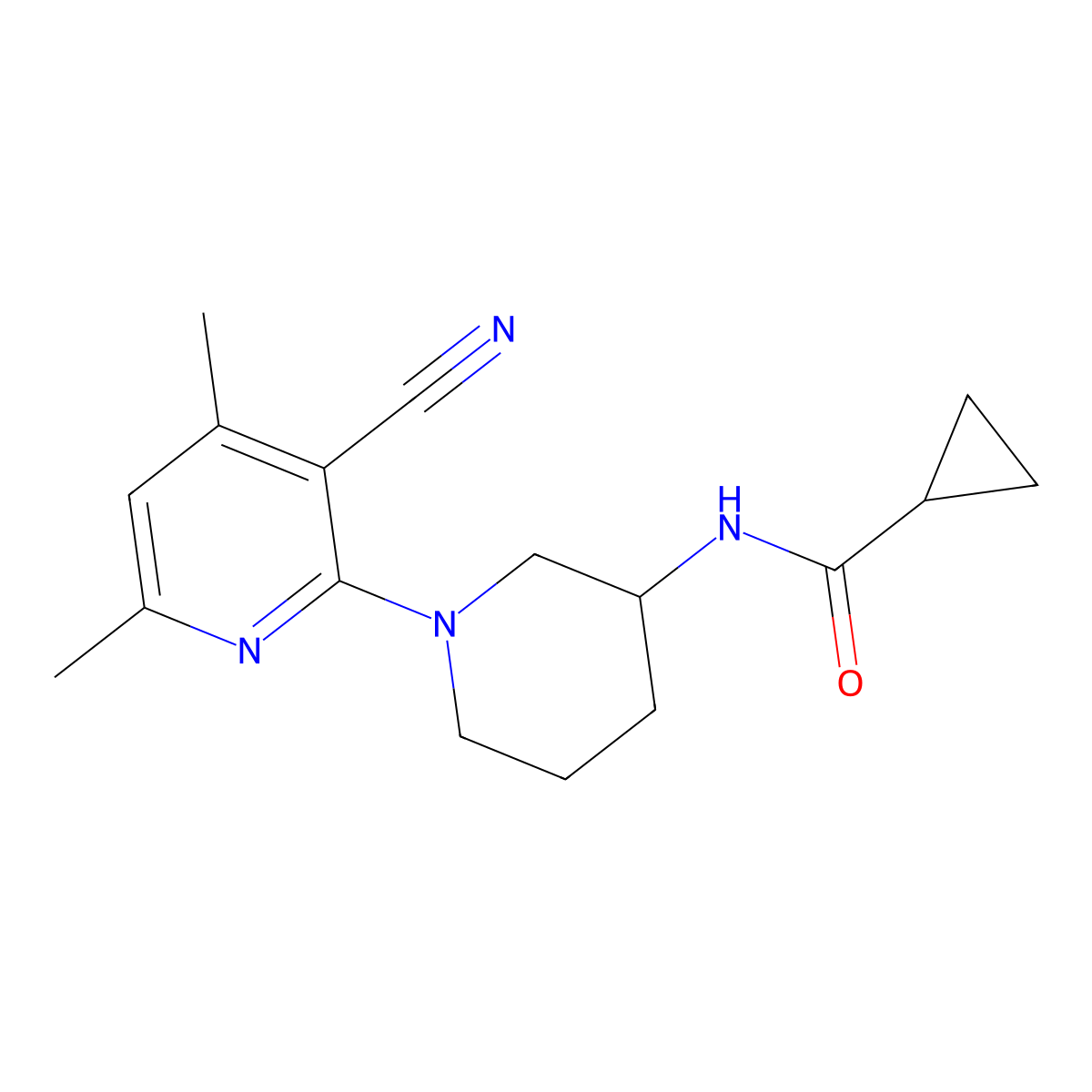 N-[1-(3-cyano-4,6-dimethylpyridin-2-yl)piperidin-3-yl]cyclopropanecarboxamide molecular structure, CAS 2742016-94-8