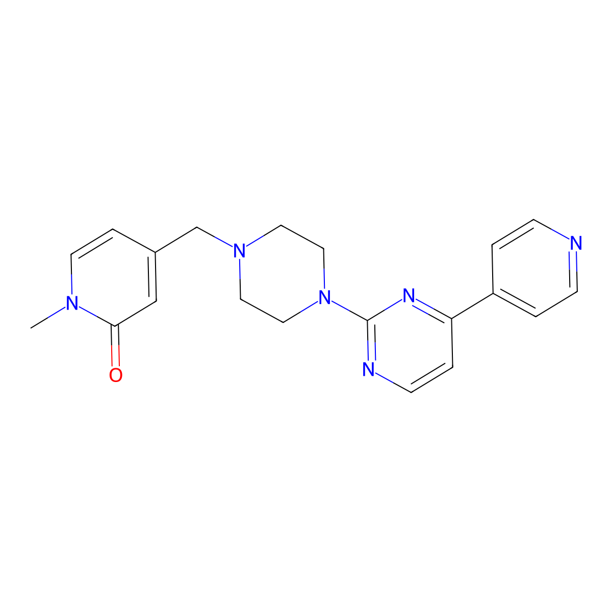 1-Methyl-4-({4-[4-(pyridin-4-yl)pyrimidin-2-yl]piperazin-1-yl}methyl)-1,2-dihydropyridin-2-one molecular structure, CAS 2742016-95-9