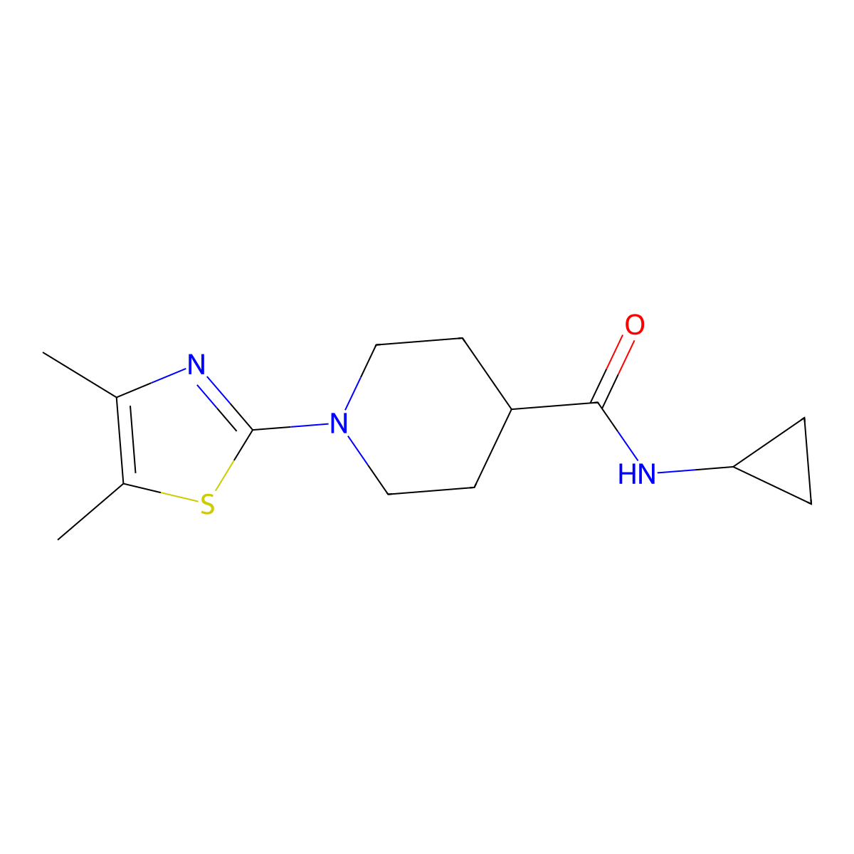 N-cyclopropyl-1-(4,5-dimethyl-1,3-thiazol-2-yl)piperidine-4-carboxamide molecular structure, CAS 2742017-00-9