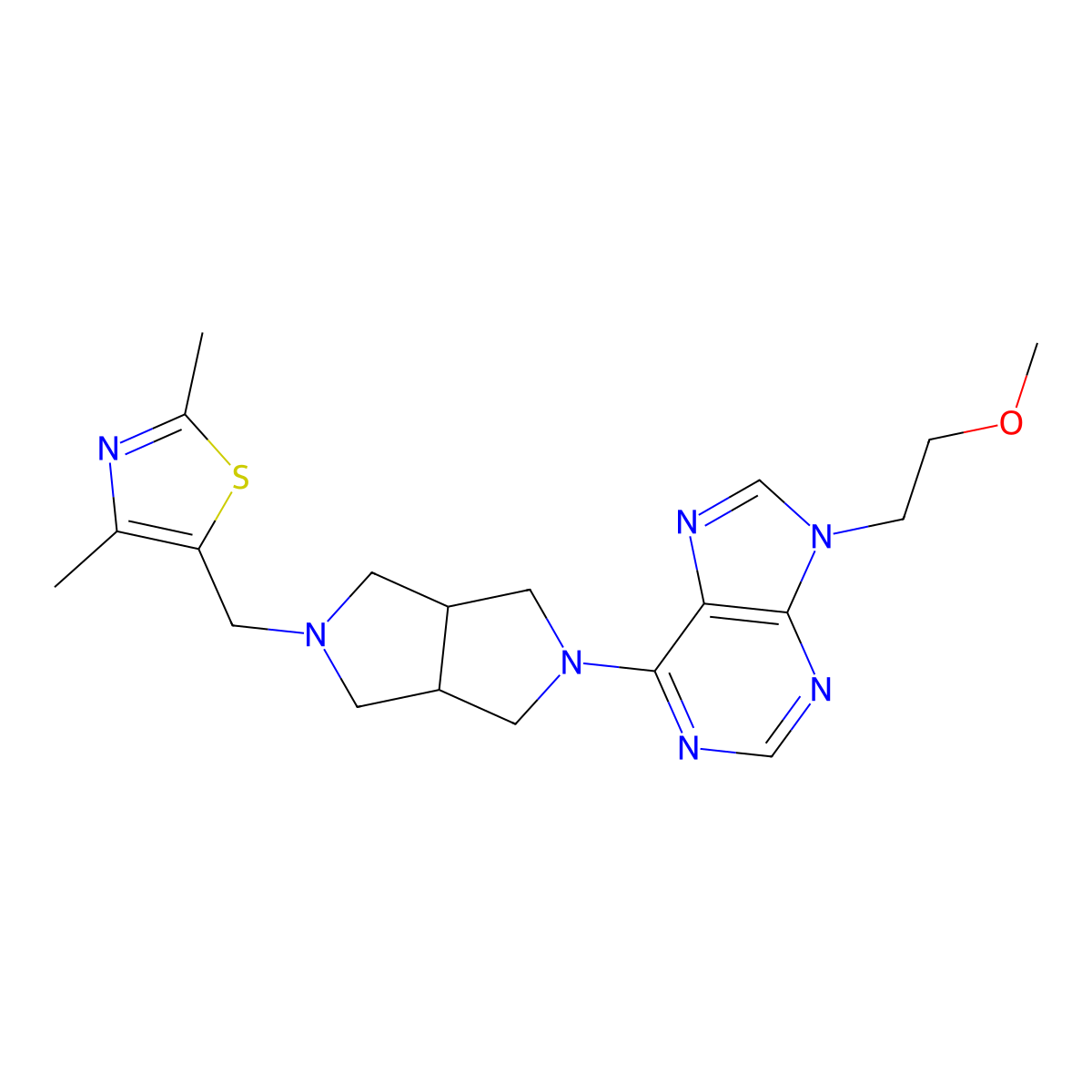 6-{5-[(2,4-dimethyl-1,3-thiazol-5-yl)methyl]-octahydropyrrolo[3,4-c]pyrrol-2-yl}-9-(2-methoxyethyl)-9H-purine molecular structure, CAS 2742017-02-1