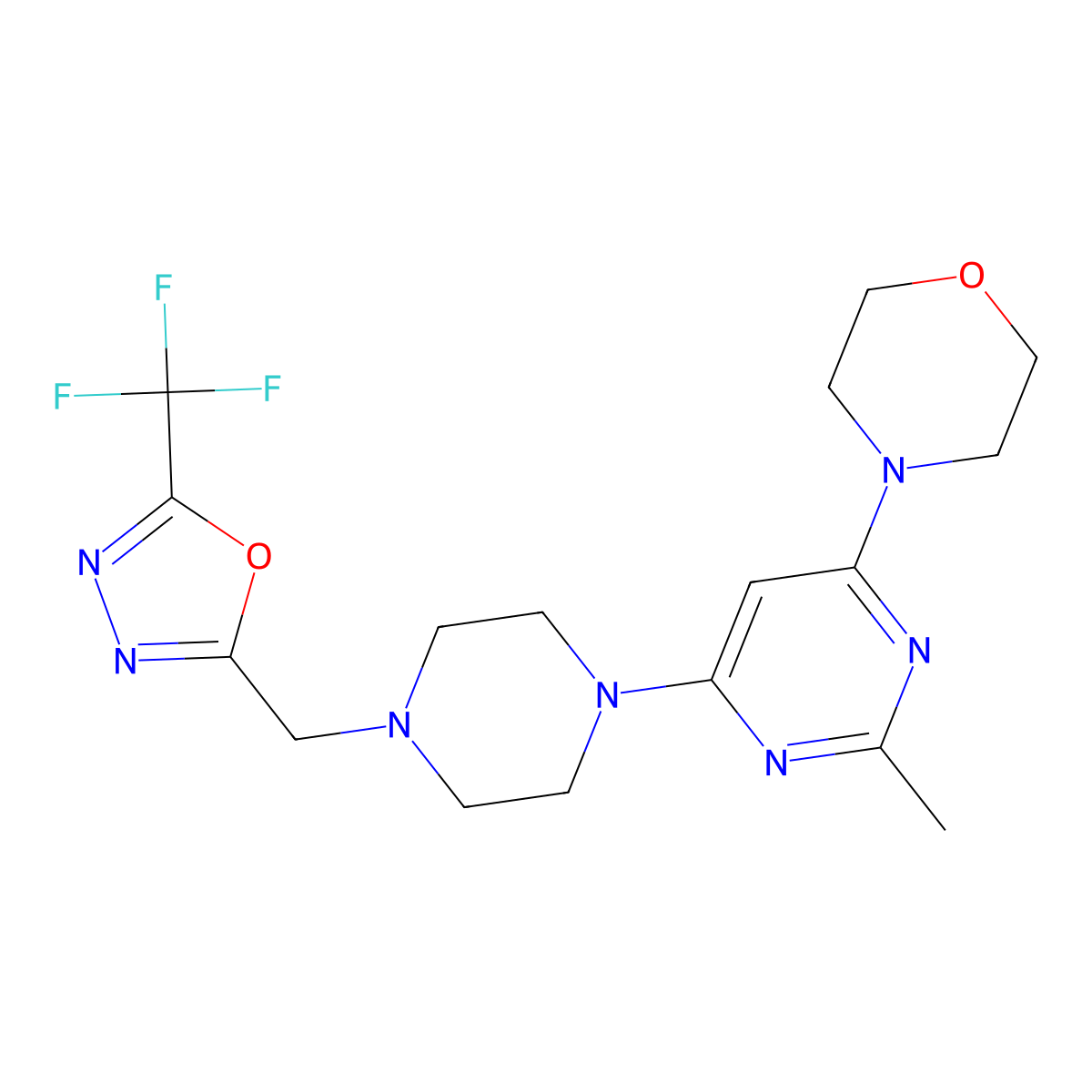 4-[2-Methyl-6-(4-{[5-(trifluoromethyl)-1,3,4-oxadiazol-2-yl]methyl}piperazin-1-yl)pyrimidin-4-yl]morpholine molecular structure, CAS 2742017-03-2