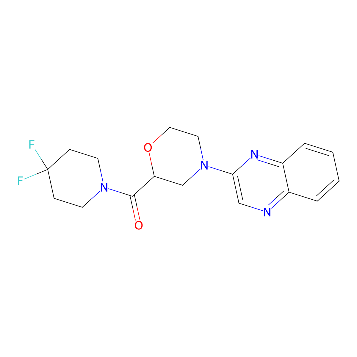 2-[2-(4,4-Difluoropiperidine-1-carbonyl)morpholin-4-yl]quinoxaline molecular structure, CAS 2742017-10-1