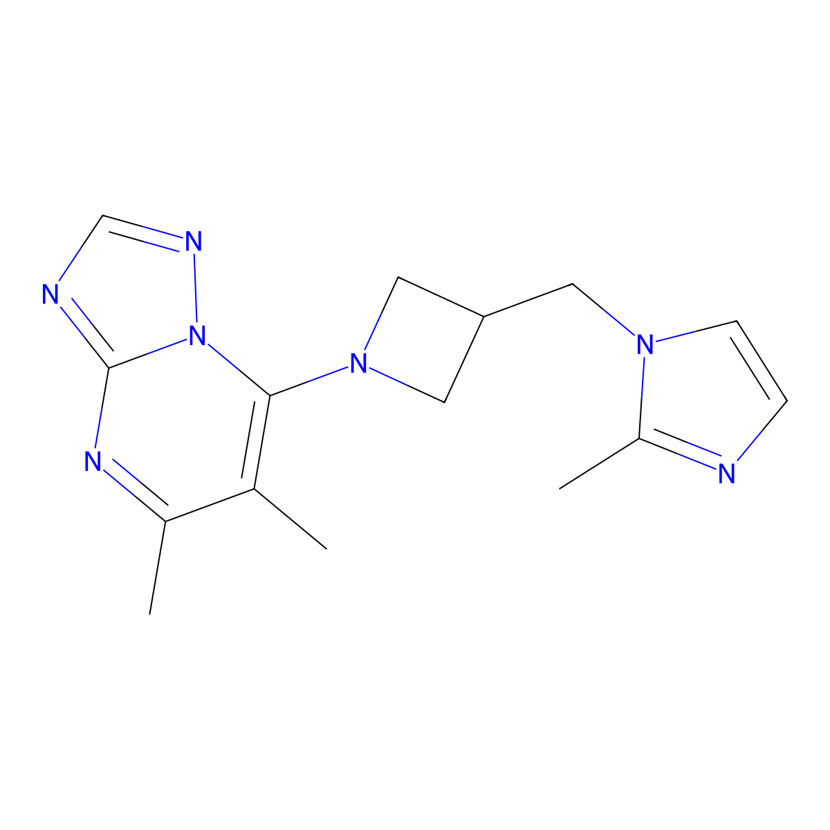 1-[(1-{5,6-dimethyl-[1,2,4]triazolo[1,5-a]pyrimidin-7-yl}azetidin-3-yl)methyl]-2-methyl-1H-imidazole molecular structure, CAS 2742017-13-4