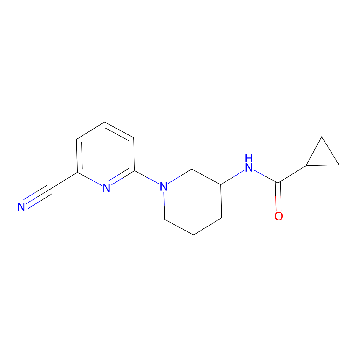 N-[1-(6-cyanopyridin-2-yl)piperidin-3-yl]cyclopropanecarboxamide molecular structure, CAS 2742017-15-6