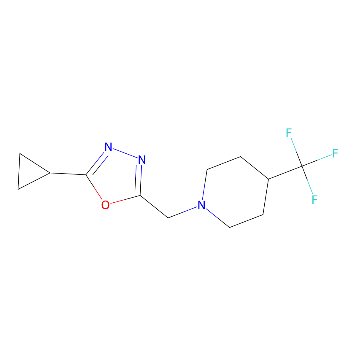 1-[(5-Cyclopropyl-1,3,4-oxadiazol-2-yl)methyl]-4-(trifluoromethyl)piperidine molecular structure, CAS 2742017-17-8