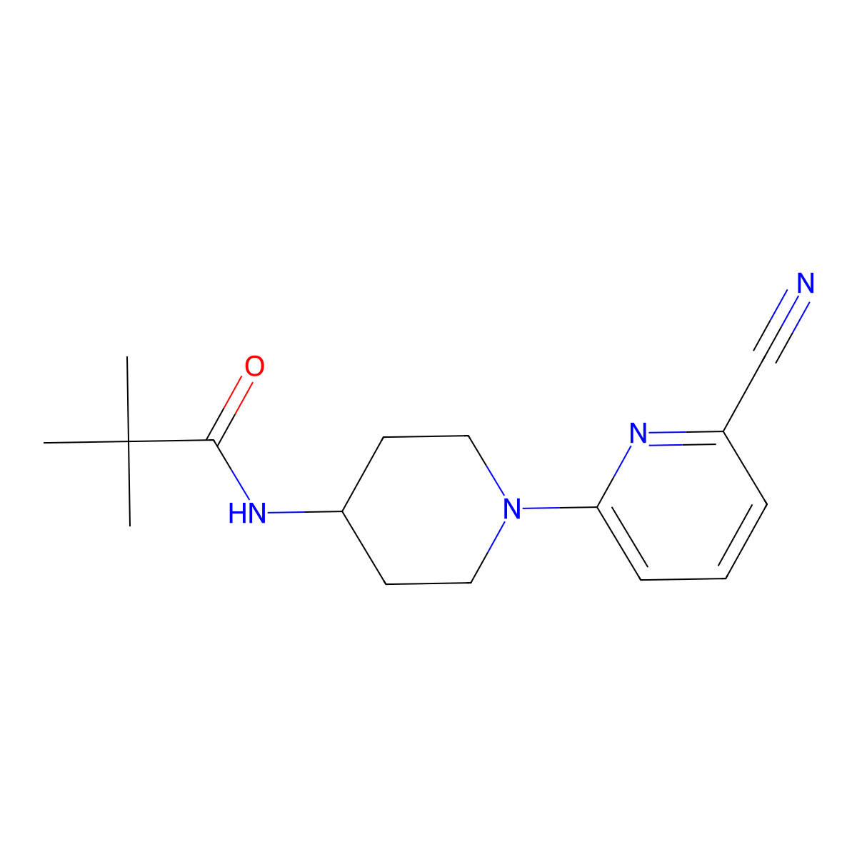 N-[1-(6-cyanopyridin-2-yl)piperidin-4-yl]-2,2-dimethylpropanamide molecular structure, CAS 2742017-18-9