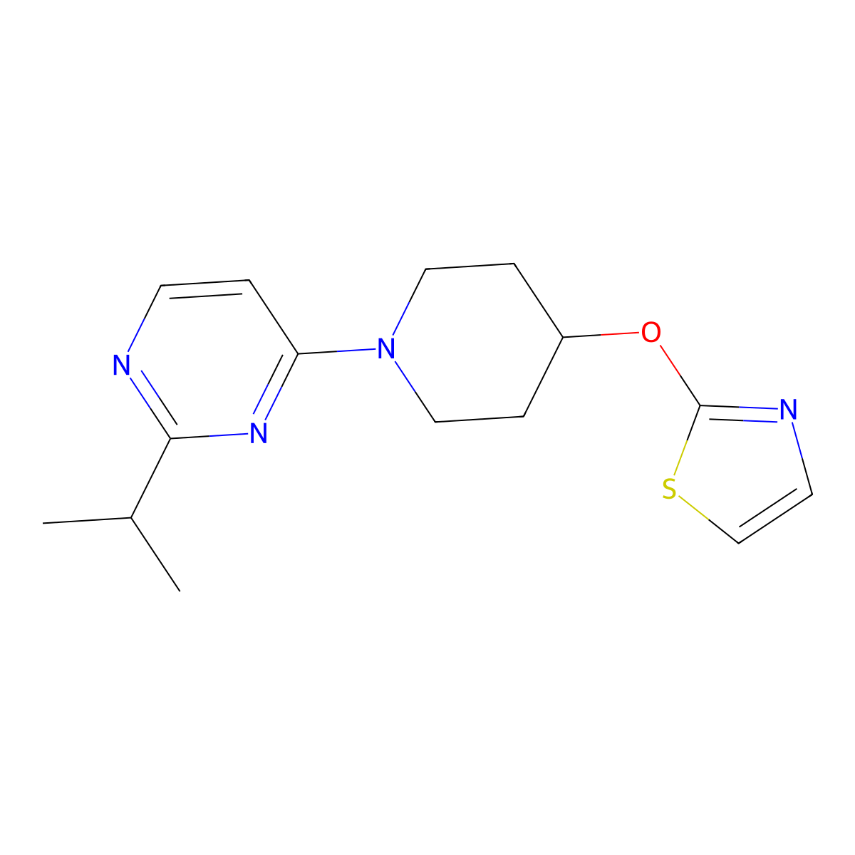 2-(Propan-2-yl)-4-[4-(1,3-thiazol-2-yloxy)piperidin-1-yl]pyrimidine molecular structure, CAS 2742017-21-4