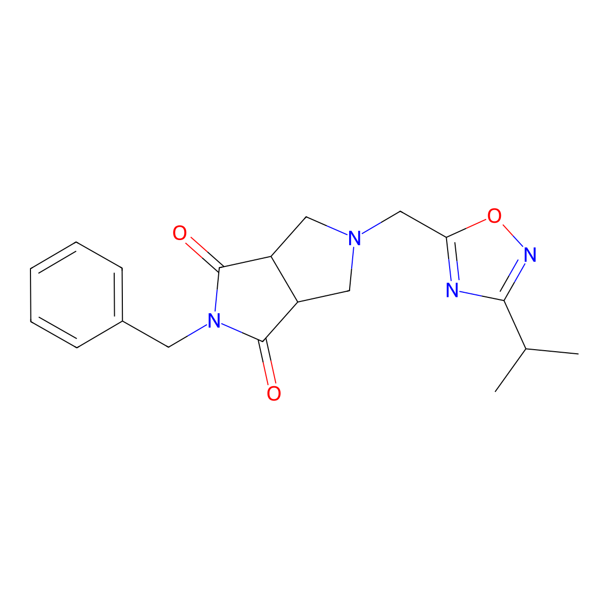 2-Benzyl-5-{[3-(propan-2-yl)-1,2,4-oxadiazol-5-yl]methyl}-octahydropyrrolo[3,4-c]pyrrole-1,3-dione molecular structure, CAS 2742017-23-6