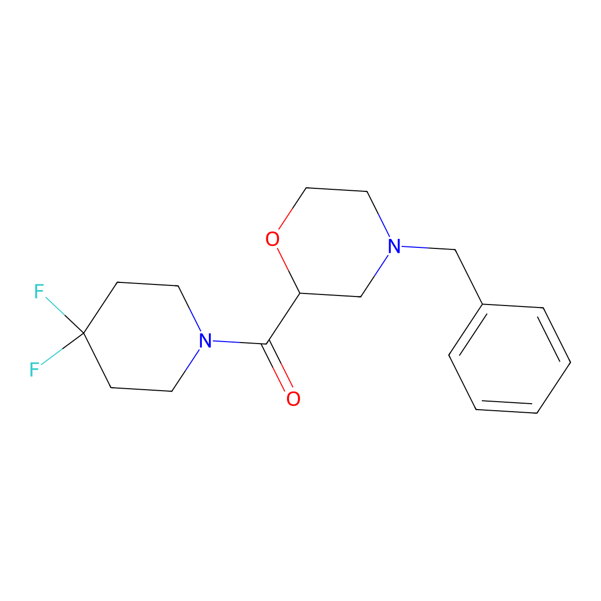 4-Benzyl-2-(4,4-difluoropiperidine-1-carbonyl)morpholine molecular structure, CAS 2742017-30-5