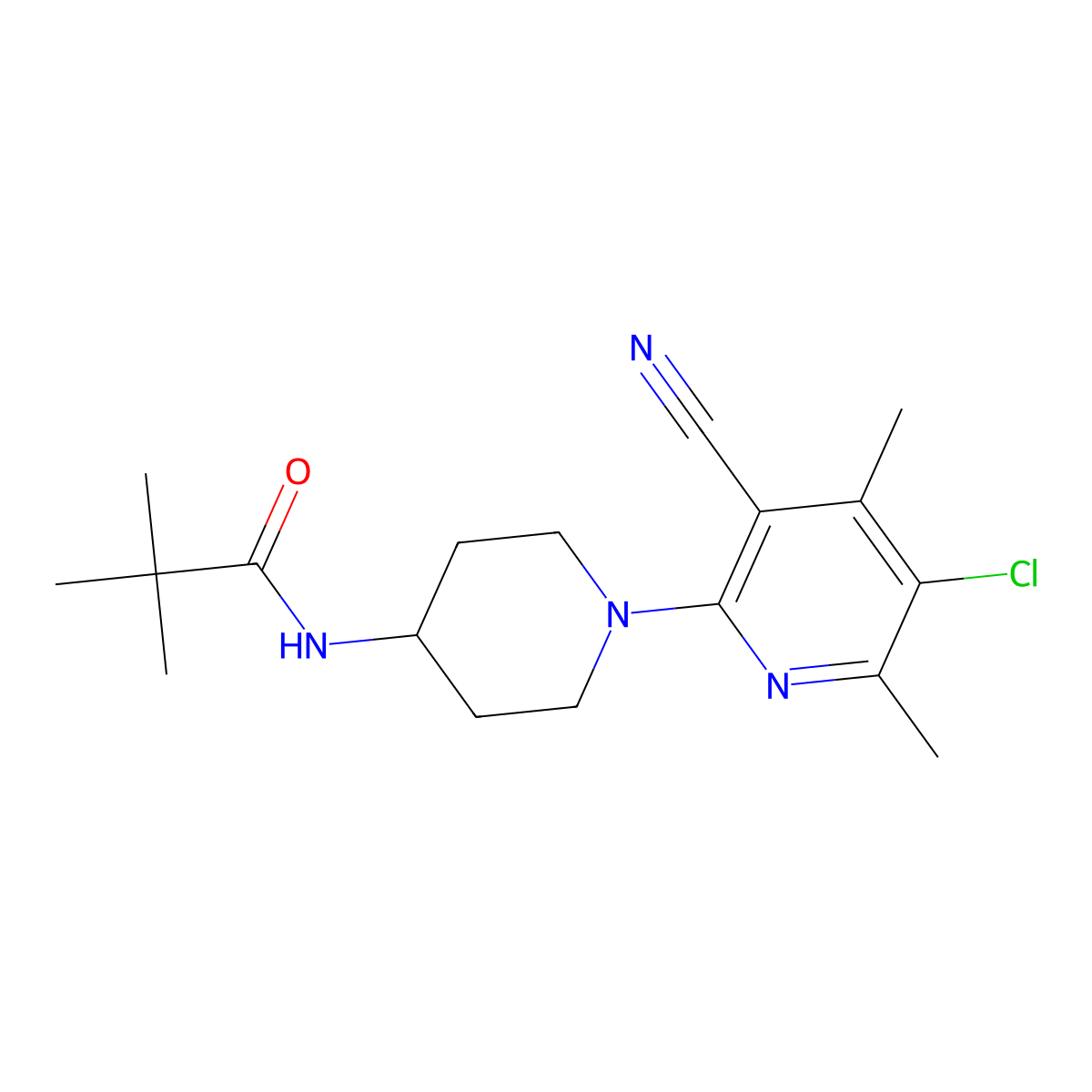 N-[1-(5-chloro-3-cyano-4,6-dimethylpyridin-2-yl)piperidin-4-yl]-2,2-dimethylpropanamide molecular structure, CAS 2742017-41-8