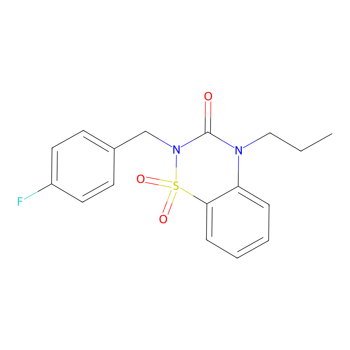 2-[(4-Fluorophenyl)methyl]-1,1-dioxo-4-propyl-1lambda6,2,4-benzothiadiazin-3-one molecular structure, CAS 2742017-49-6