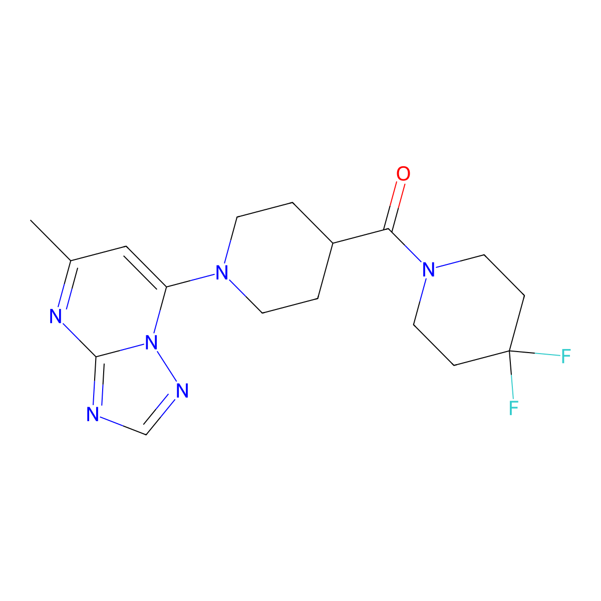 4-(4,4-Difluoropiperidine-1-carbonyl)-1-{5-methyl-[1,2,4]triazolo[1,5-a]pyrimidin-7-yl}piperidine molecular structure, CAS 2742017-50-9