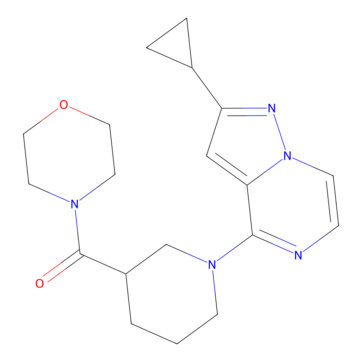 4-(1-{2-Cyclopropylpyrazolo[1,5-a]pyrazin-4-yl}piperidine-3-carbonyl)morpholine molecular structure, CAS 2742017-51-0