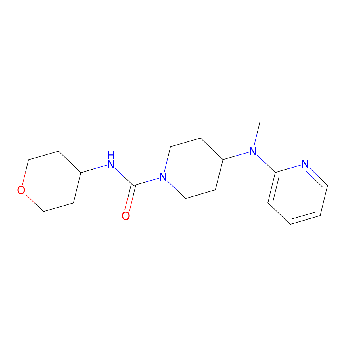 4-[methyl(pyridin-2-yl)amino]-N-(oxan-4-yl)piperidine-1-carboxamide molecular structure, CAS 2742017-53-2
