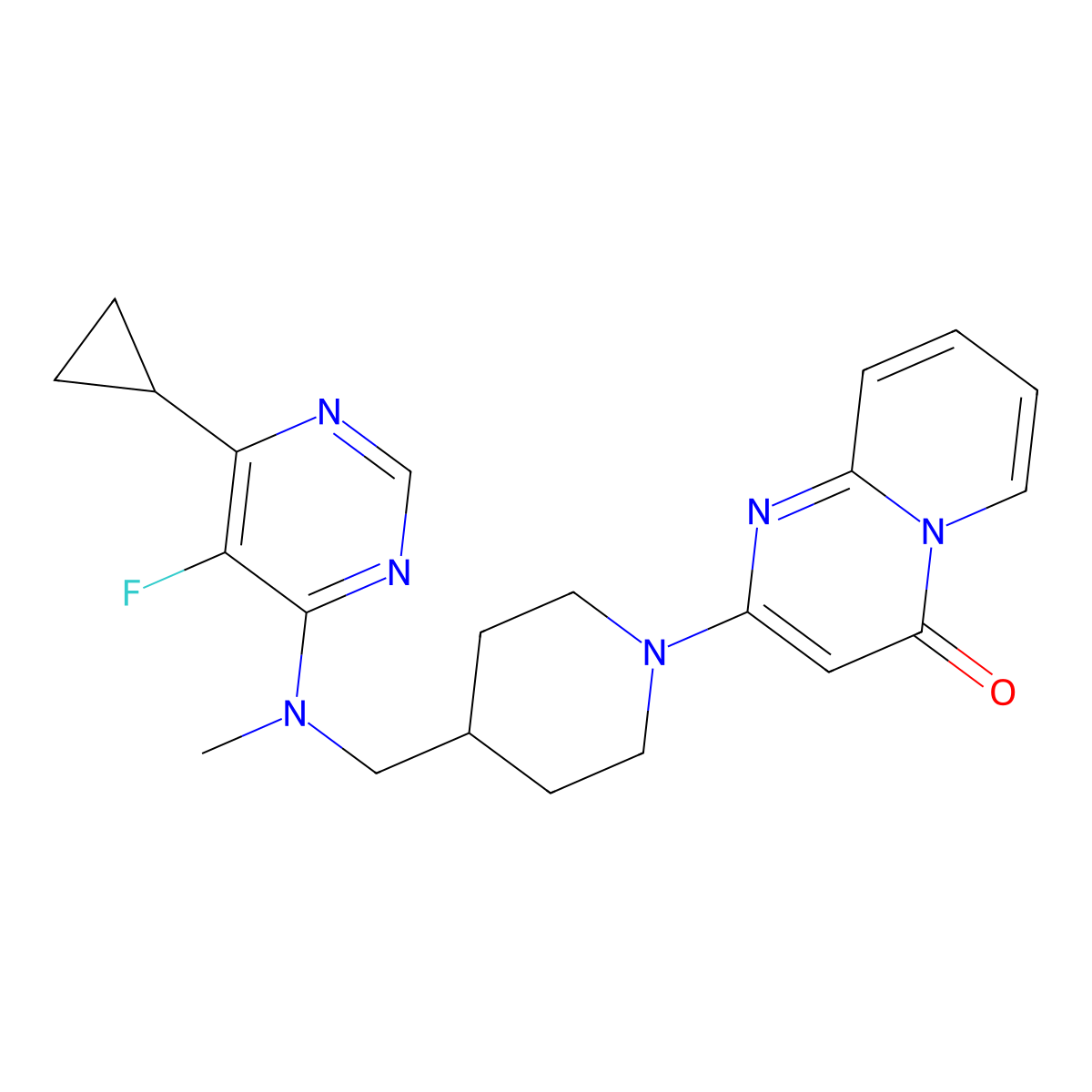 2-(4-{[(6-cyclopropyl-5-fluoropyrimidin-4-yl)(methyl)amino]methyl}piperidin-1-yl)-4H-pyrido[1,2-a]pyrimidin-4-one molecular structure, CAS 2742017-63-4