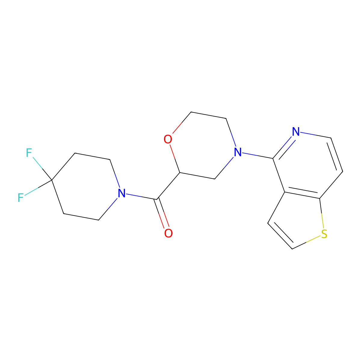 2-(4,4-Difluoropiperidine-1-carbonyl)-4-{thieno[3,2-c]pyridin-4-yl}morpholine molecular structure, CAS 2742017-64-5