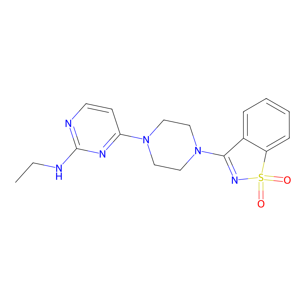 3-{4-[2-(Ethylamino)pyrimidin-4-yl]piperazin-1-yl}-1lambda6,2-benzothiazole-1,1-dione molecular structure, CAS 2742017-74-7