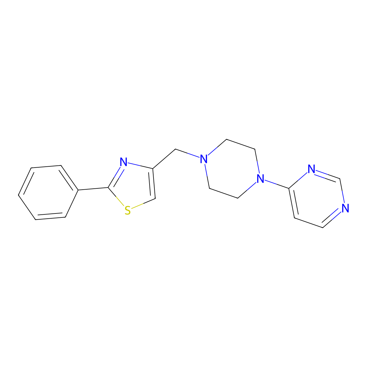 4-{4-[(2-Phenyl-1,3-thiazol-4-yl)methyl]piperazin-1-yl}pyrimidine molecular structure, CAS 2742017-75-8