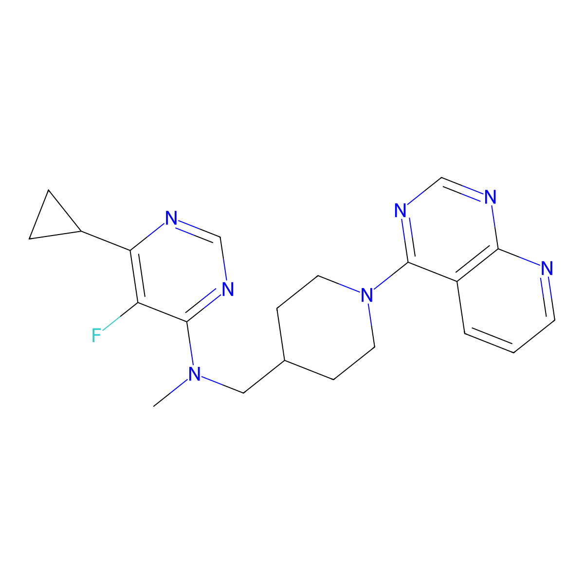 6-cyclopropyl-5-fluoro-N-methyl-N-[(1-{pyrido[2,3-d]pyrimidin-4-yl}piperidin-4-yl)methyl]pyrimidin-4-amine molecular structure, CAS 2742017-80-5