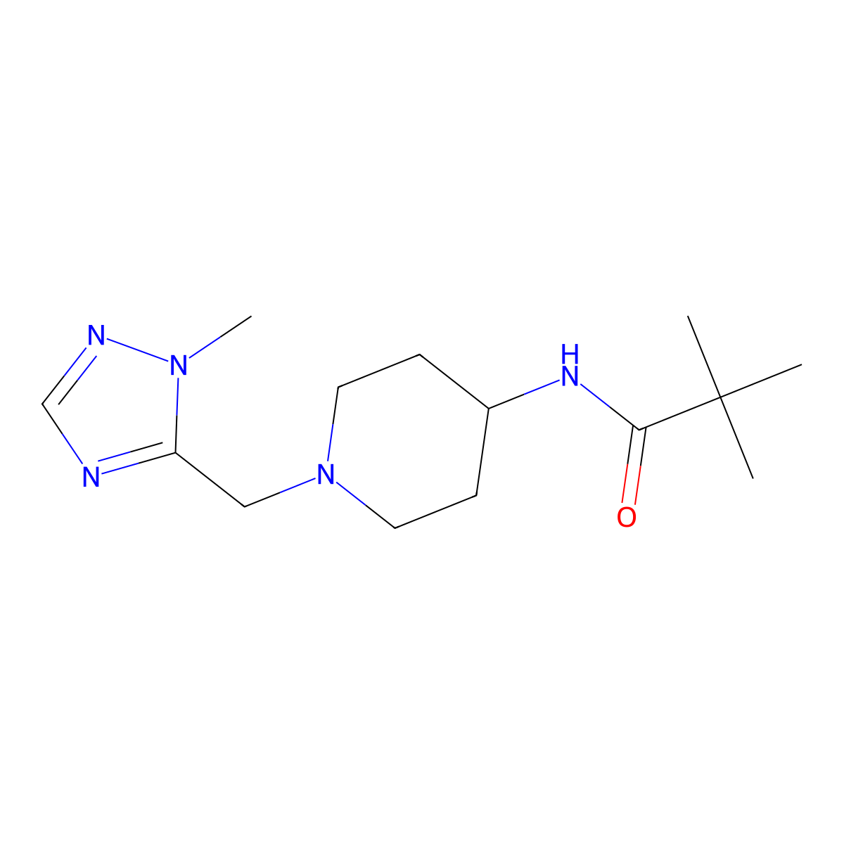 2,2-dimethyl-N-{1-[(1-methyl-1H-1,2,4-triazol-5-yl)methyl]piperidin-4-yl}propanamide molecular structure, CAS 2742017-81-6