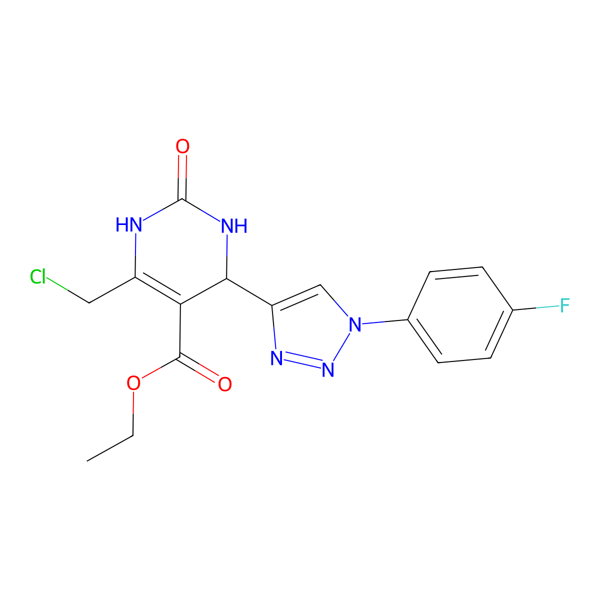 ethyl 6-(chloromethyl)-4-[1-(4-fluorophenyl)-1H-1,2,3-triazol-4-yl]-2-oxo-1,2,3,4-tetrahydropyrimidine-5-carboxylate molecular structure, CAS 2742017-84-9