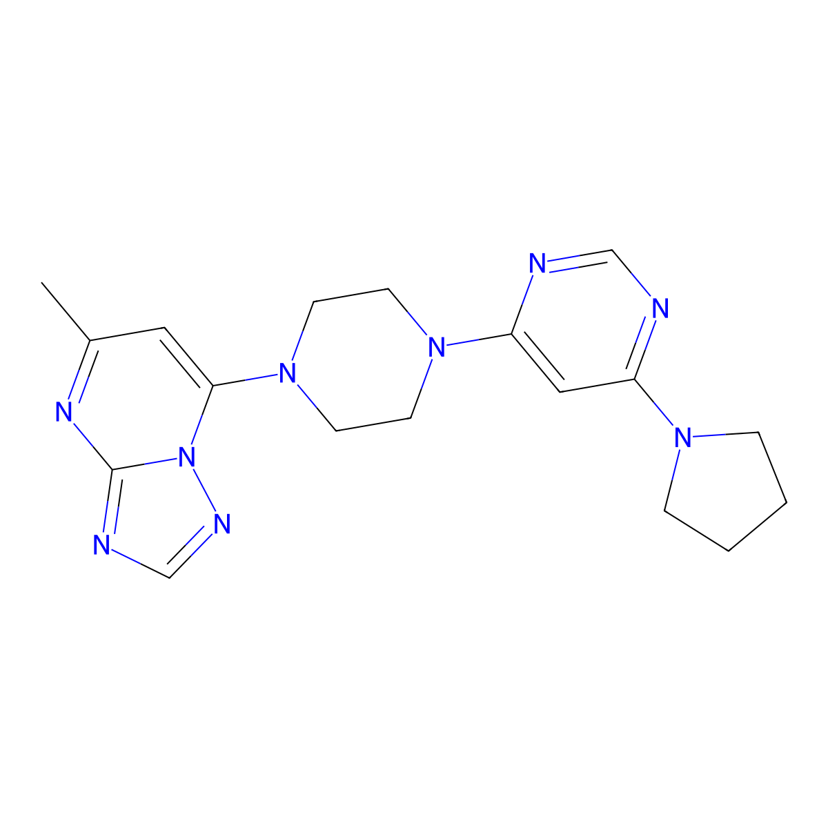 4-(4-{5-Methyl-[1,2,4]triazolo[1,5-a]pyrimidin-7-yl}piperazin-1-yl)-6-(pyrrolidin-1-yl)pyrimidine molecular structure, CAS 2742017-88-3