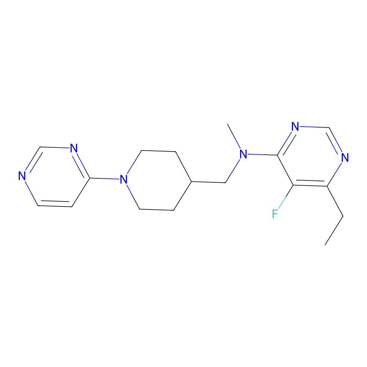 6-ethyl-5-fluoro-N-methyl-N-{[1-(pyrimidin-4-yl)piperidin-4-yl]methyl}pyrimidin-4-amine molecular structure, CAS 2742017-89-4