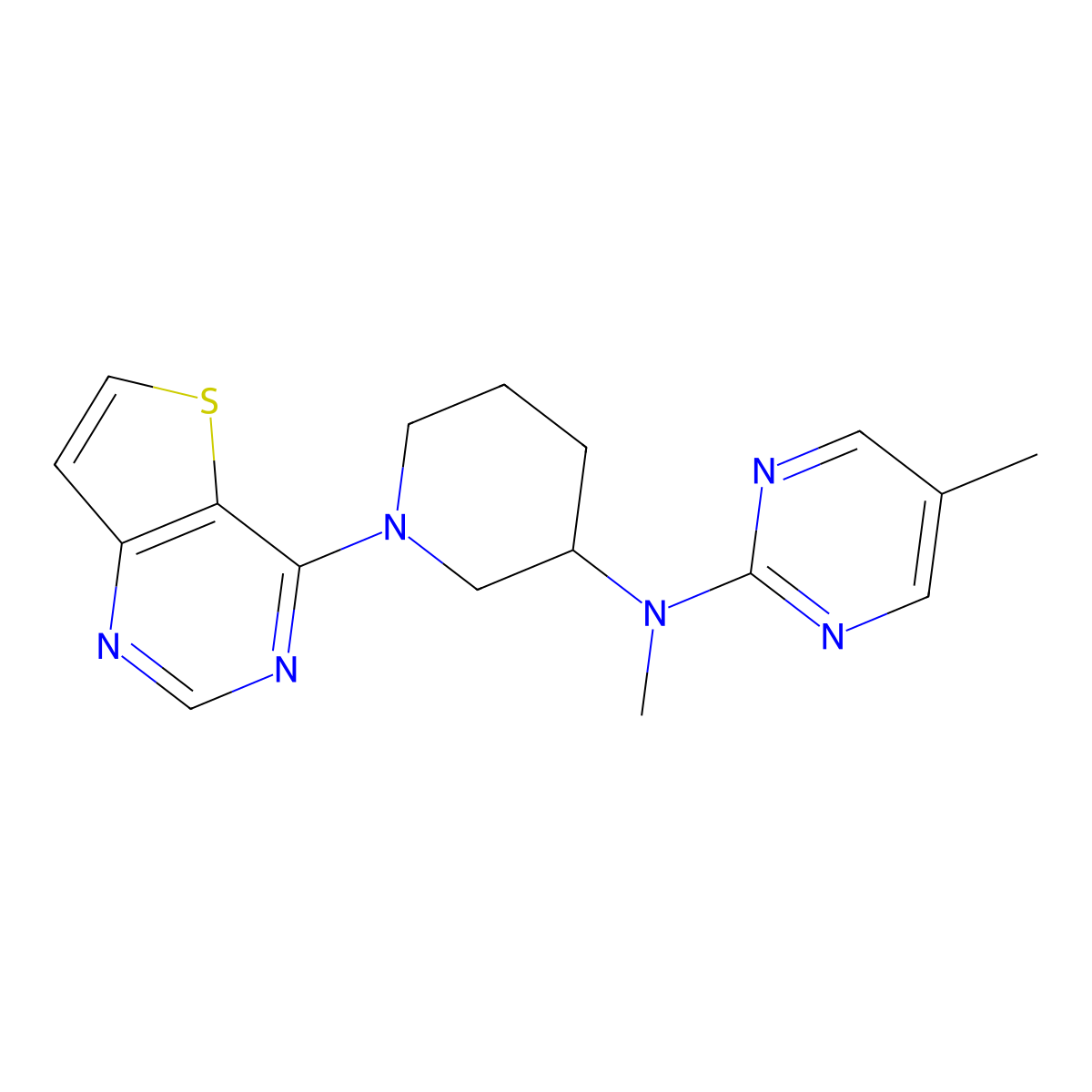 N,5-dimethyl-N-(1-{thieno[3,2-d]pyrimidin-4-yl}piperidin-3-yl)pyrimidin-2-amine molecular structure, CAS 2742017-91-8