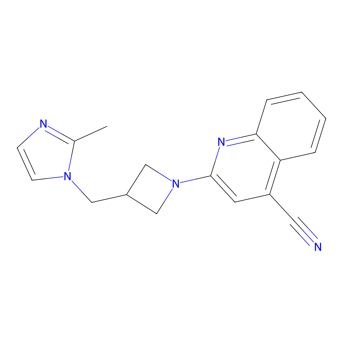 2-{3-[(2-methyl-1H-imidazol-1-yl)methyl]azetidin-1-yl}quinoline-4-carbonitrile molecular structure, CAS 2742017-94-1